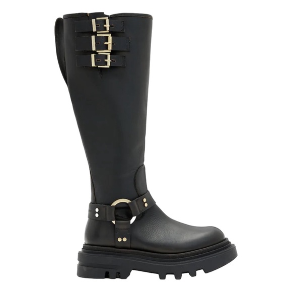 NEW in BOX!!! All Saints JADE Leather Knee High Moto Biker Boots - Black - Sz 10 - Picture 2 of 15